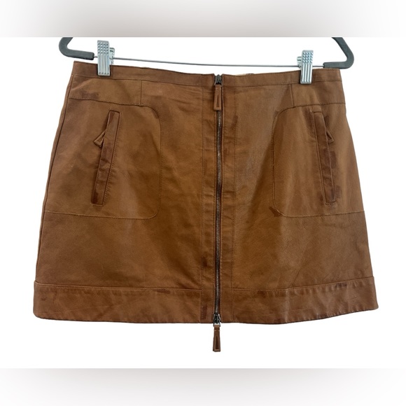 Burberry Skirt Mini Leather Women’s‎ Size 10 Brown Made in Italy Vintage - Picture 1 of 12